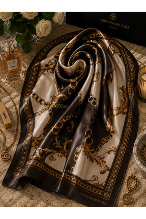 Giovanni Boulera Kaverengi zincir desenli mulberry twill ipek renkli brandium...