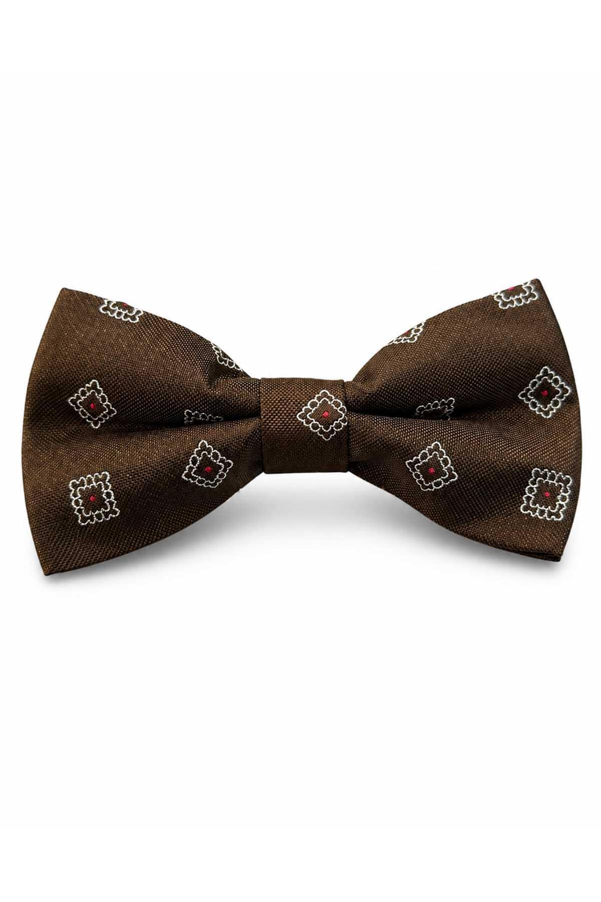 Kravatkolik Kahverengi Motif İpek Papyon SB243 görsel 2