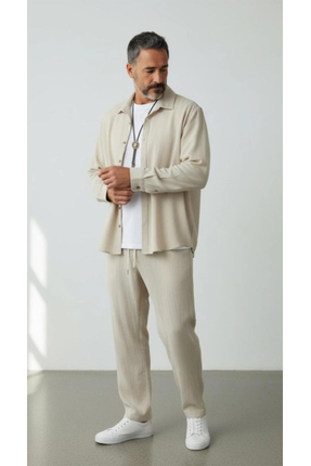 FAVORİST Erkek Uzun Kollu (Gömlek ve Pantolon) Bürümcük Eşofman Takım
