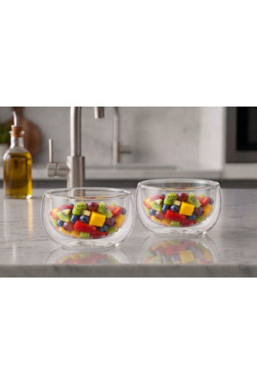 Mango Home Premium Çift Cidarlı Borosilikat Cam Kase 2'li Set 450 ml - Isı Ya...