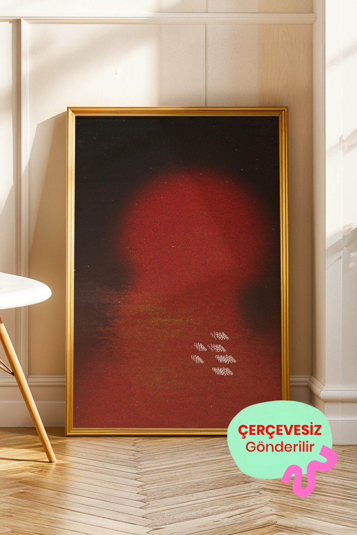 Soyut Kırmızı Poster Modern Minimal Duvar Tablosu Çerçevesiz