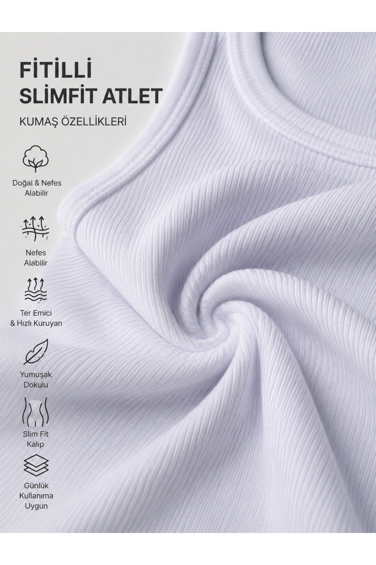 Livik Erkek Halter Yaka Slimfit Fitilli Sporcu Likralı Atlet görsel 5