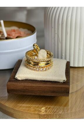ANKA JEWELLRY GOLD ÇOKLU ZİRKON TAŞ DETAYLI ÇELİK KADIN YÜZÜK