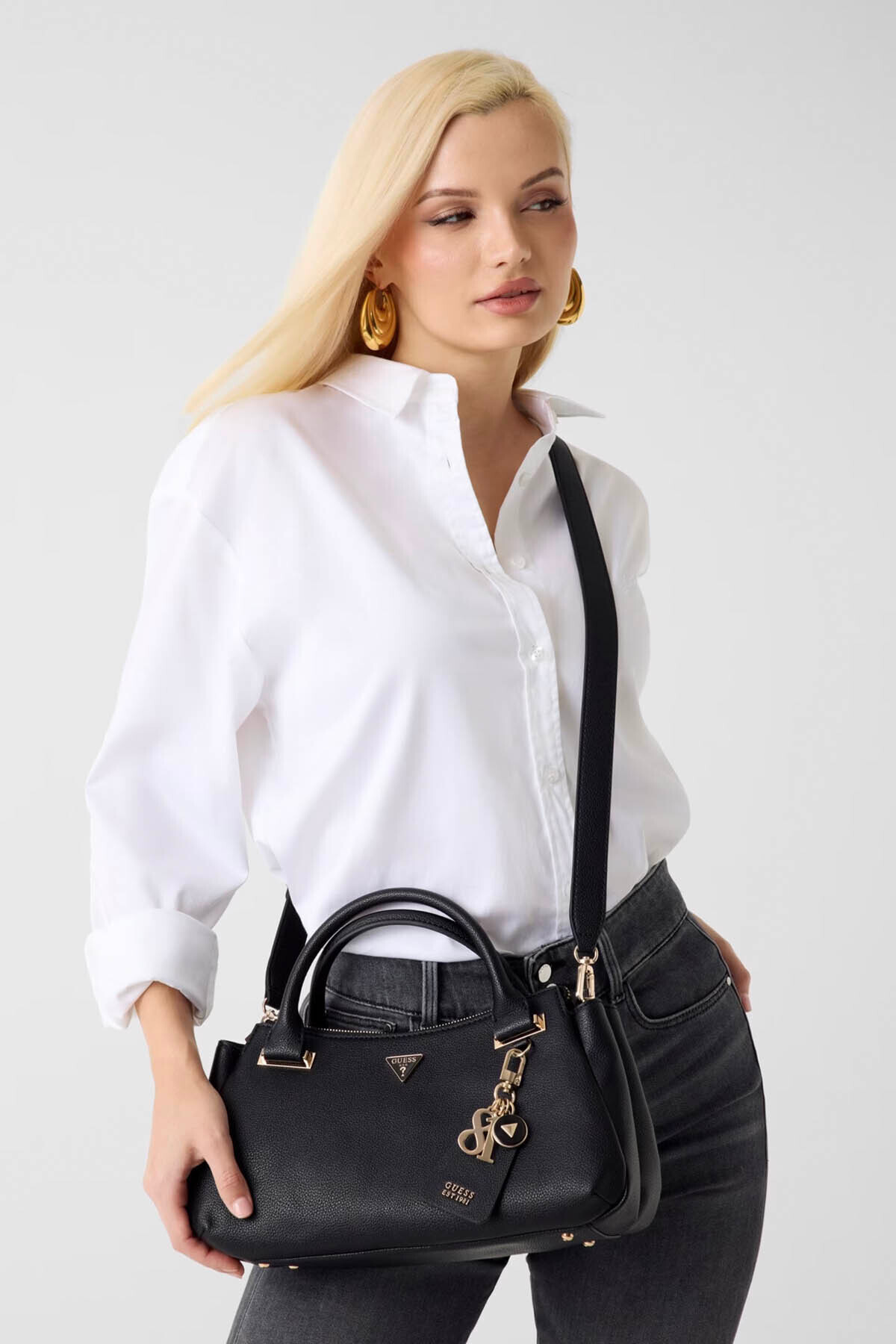 Guess Evıe Trıple Comp Satchel Siyah Kadın Omuz Çantası