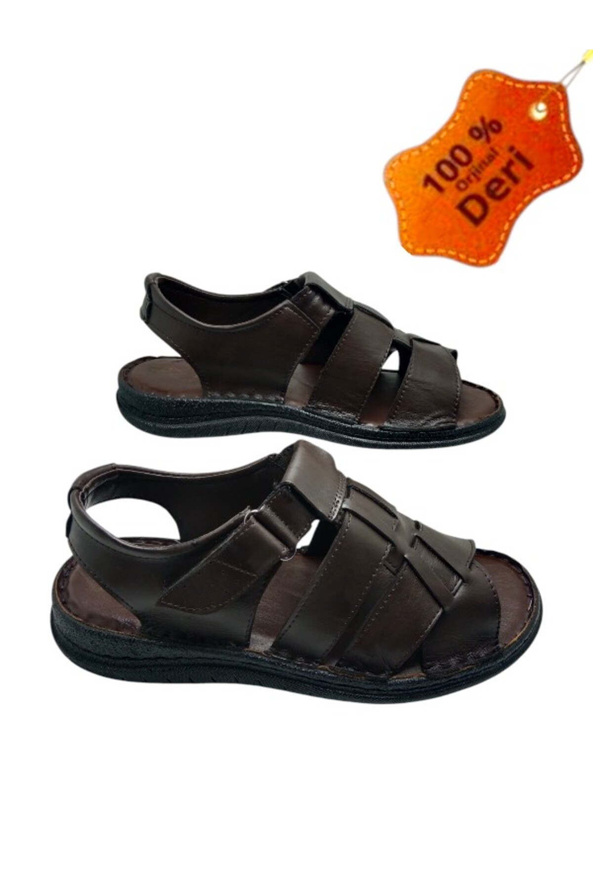 MAGIC SHOES Hakiki Deri Ve Topuk Yastıklı Sistemli Ortopedik Kahverengi Erkek Sandalet görsel 2