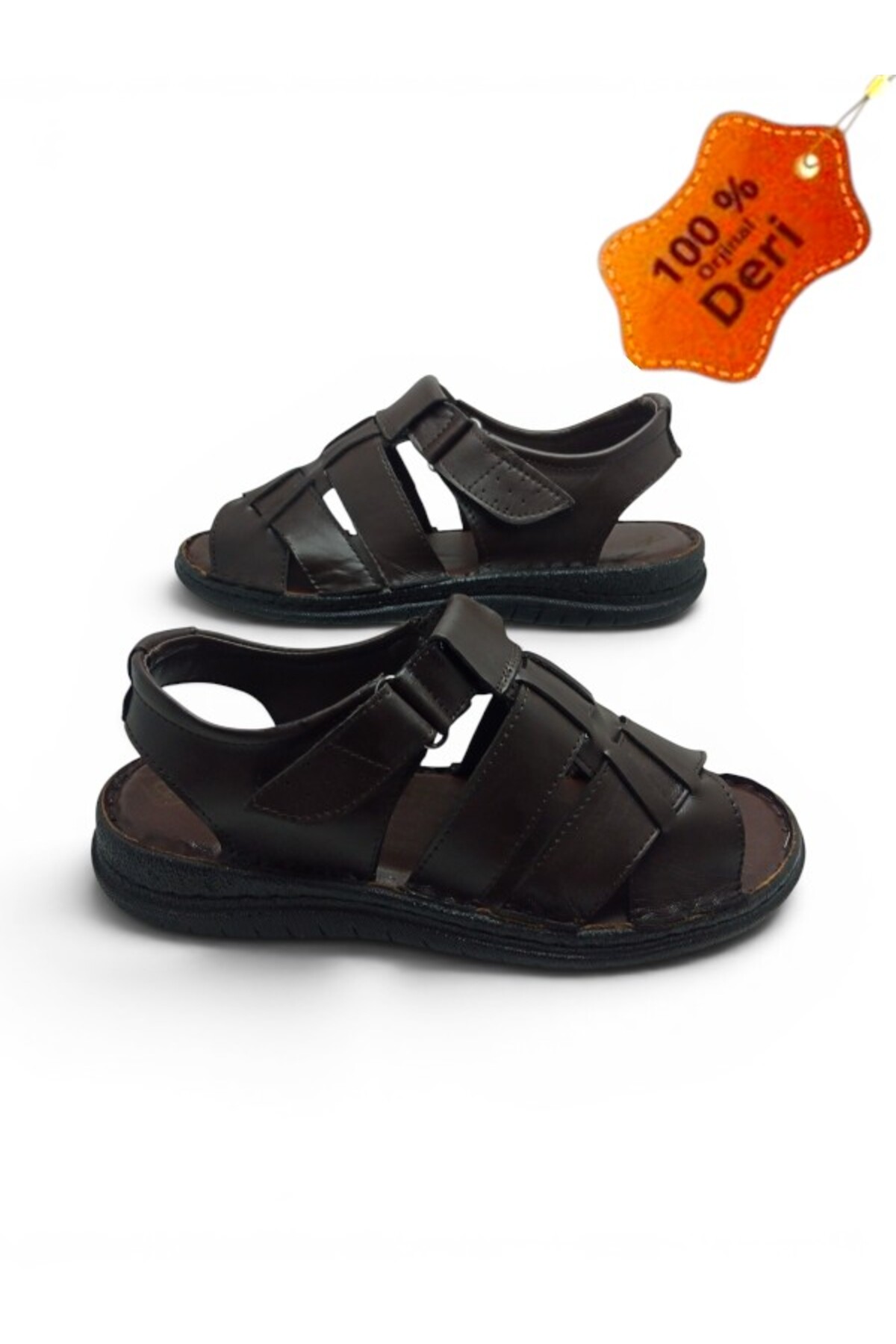 MAGIC SHOES Hakiki Deri Ve Topuk Yastıklı Sistemli Ortopedik Kahverengi Erkek Sandalet görsel 3