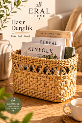 SS ERAL KOOP Dekoratif Çok Amaçlı Organizer Gazete Dergi Sepeti Rattan Hasır ...