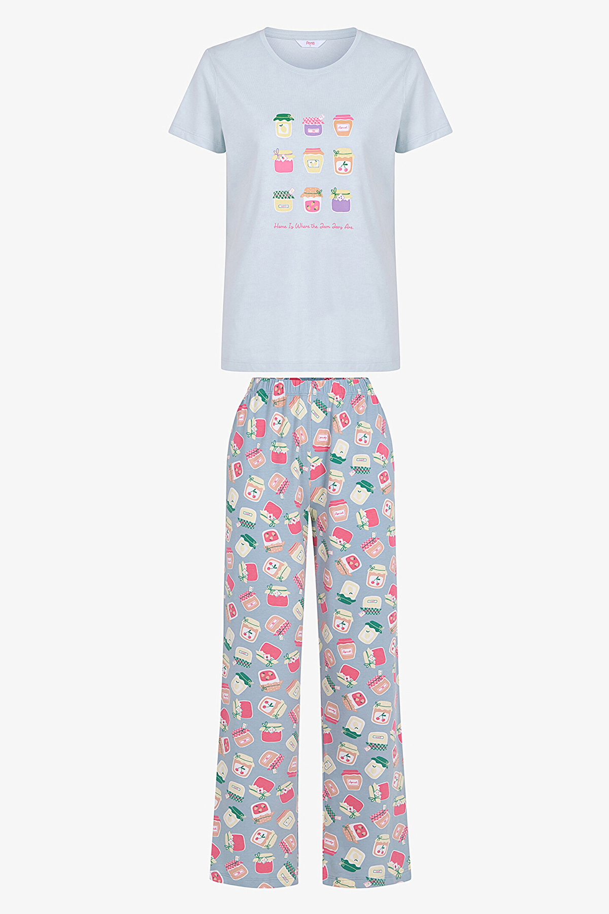 Penti Women's Cotton Lounge Sweet Breakfast Pajama Pants Set - Light Blue