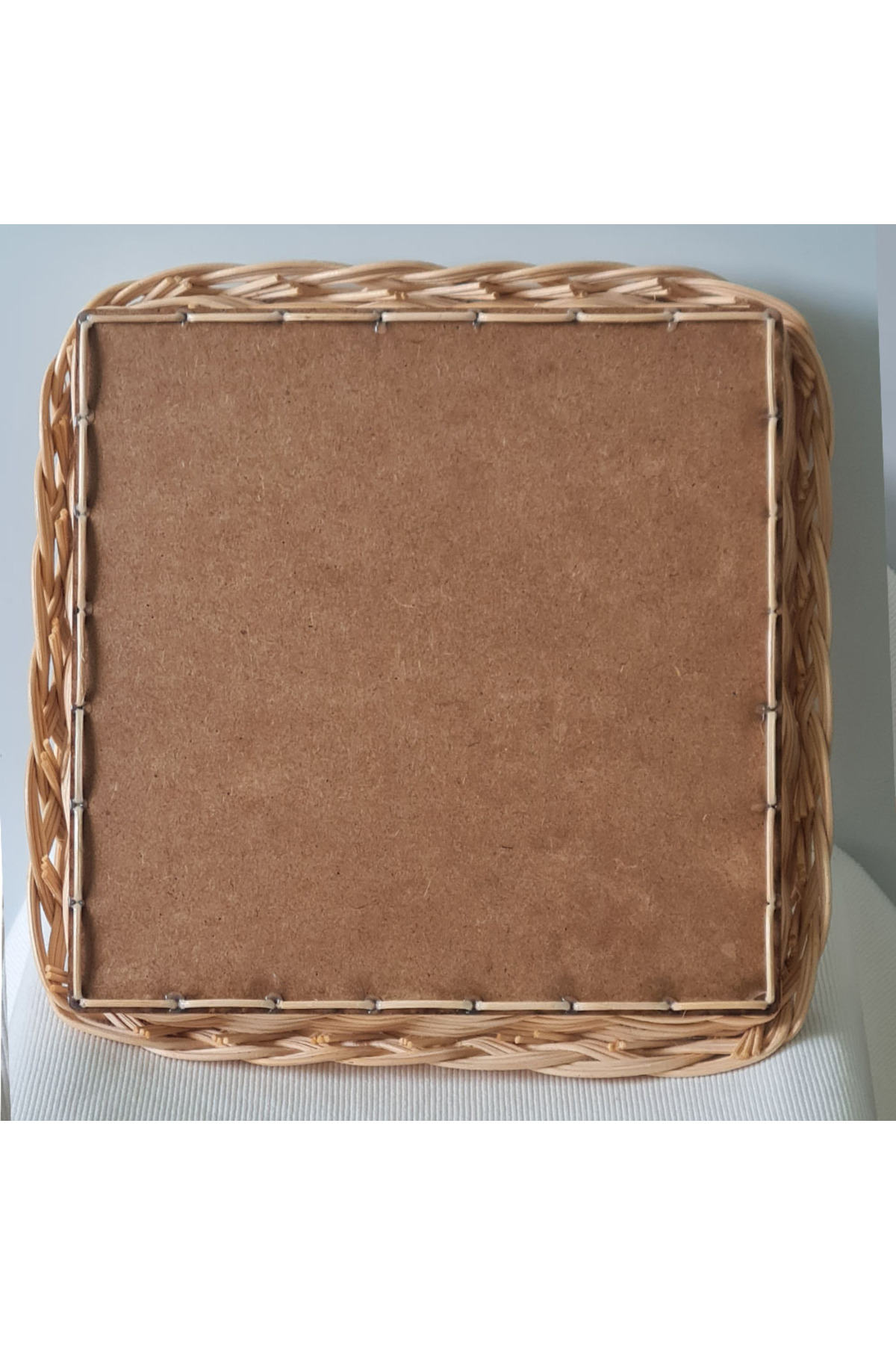 El Yapımı Bambu Rattan Örgü Kare Dekoratif Tepsi 25x25 cm