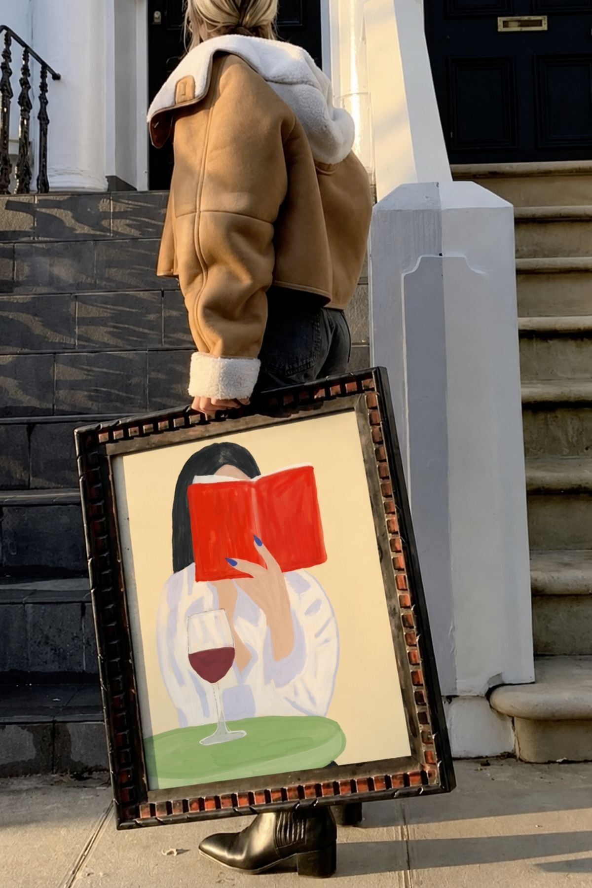 Kitap Okuyan Kadın Poster, Modern Figüratif İllüstrasyon Tablo Çerçevesiz