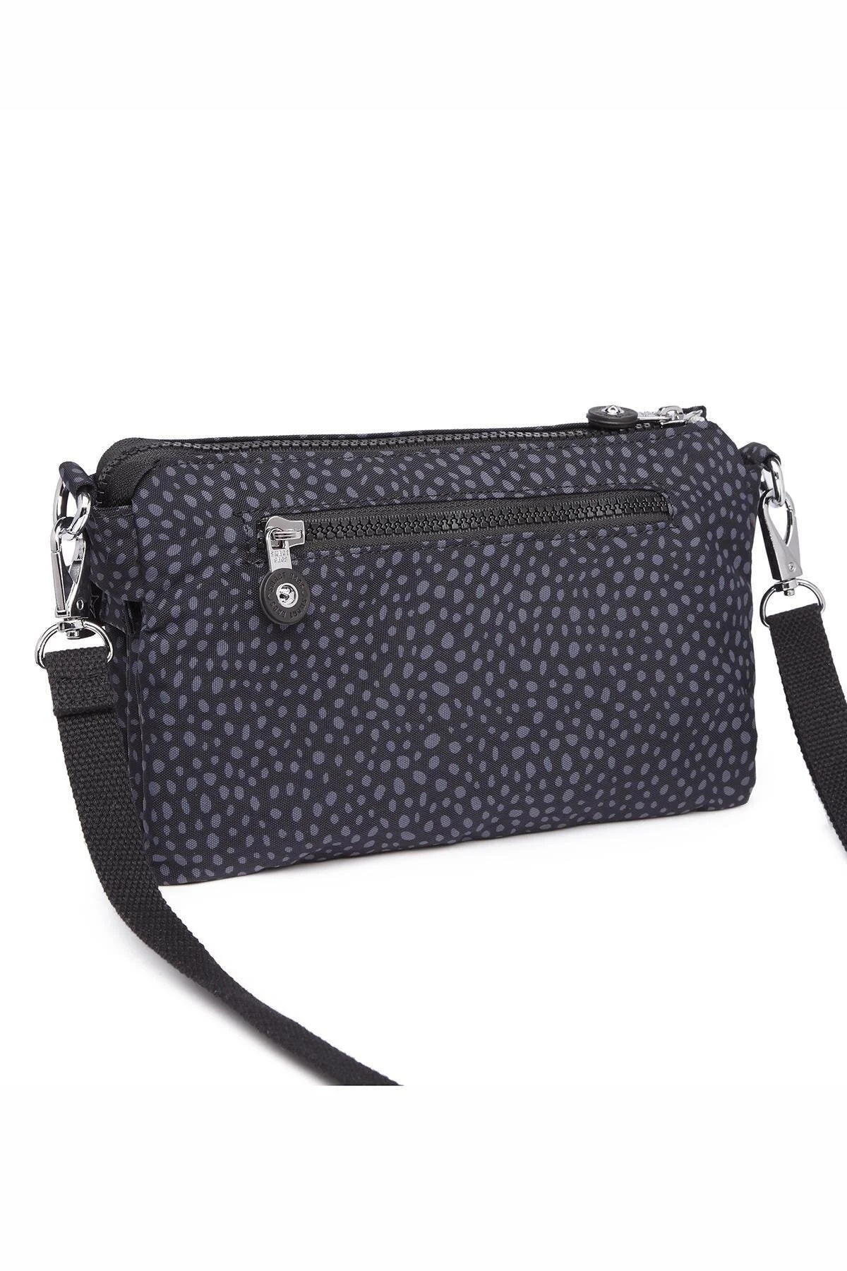 SMART BAGS Günlük Minik Boy Su Geçirmez Krınkıl Kumaş Kadın Telefon ve Postacı Çantası Puantiye Siyah görsel 3