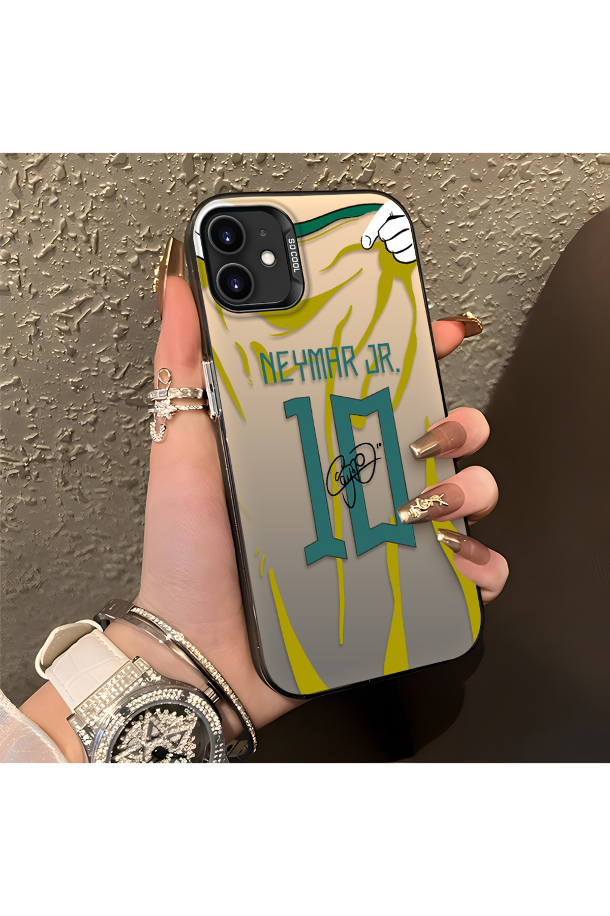 iPhone 11 Compatible Silicone Edge Hard Back Case Couple Phone Case with Neymar Pattern
