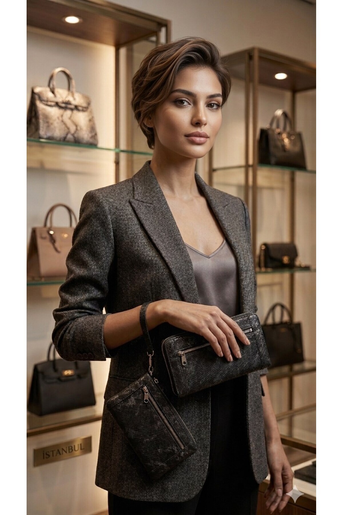 C&On Design Askılı Siyah El Cüzdanı - Fermuarlı Çok Amaçlı Mini Çanta görsel 4