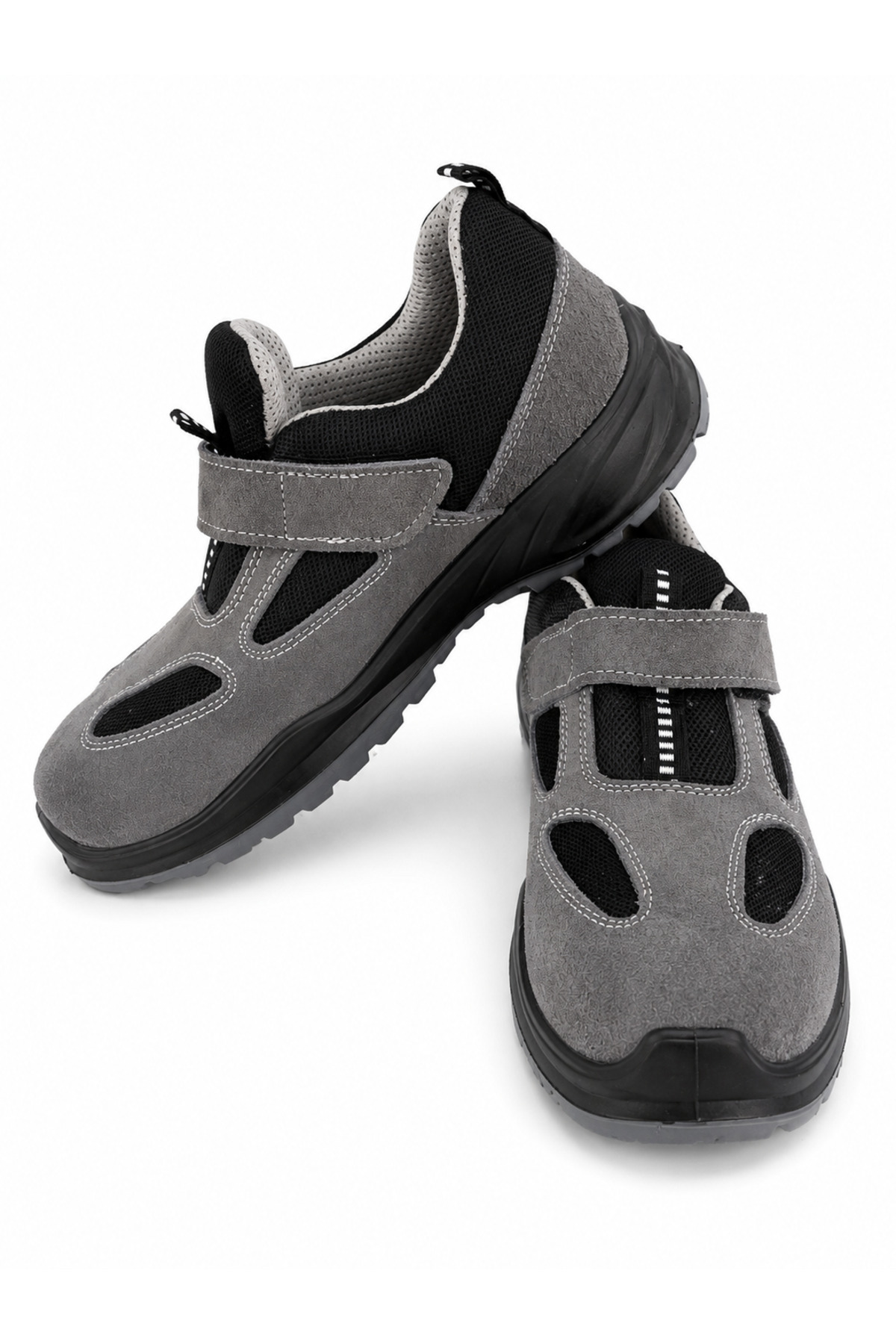 Cooka Shoes S1P SRC Kompozit Burunlu İş Güvenliği Ayakkabısı %100 Süet Deri Hafif ve Nefes Alabilir – Gri