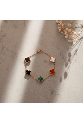 Luen Jewellery Renkli Yonca Tasarım Gold Renk Kaplama Bileklik