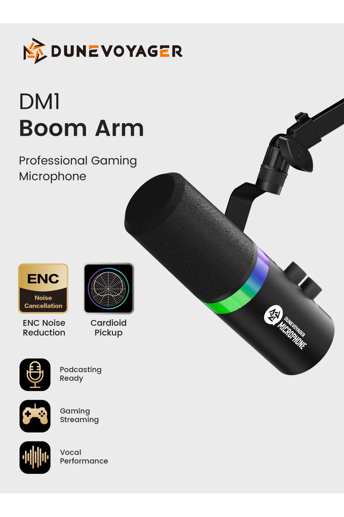 ميكروفون DM1 للألعاب والبث المباشر/البودكاست، ميكروفون ديناميكي كارديويد USB/XLR، خاصية كتم الصوت با