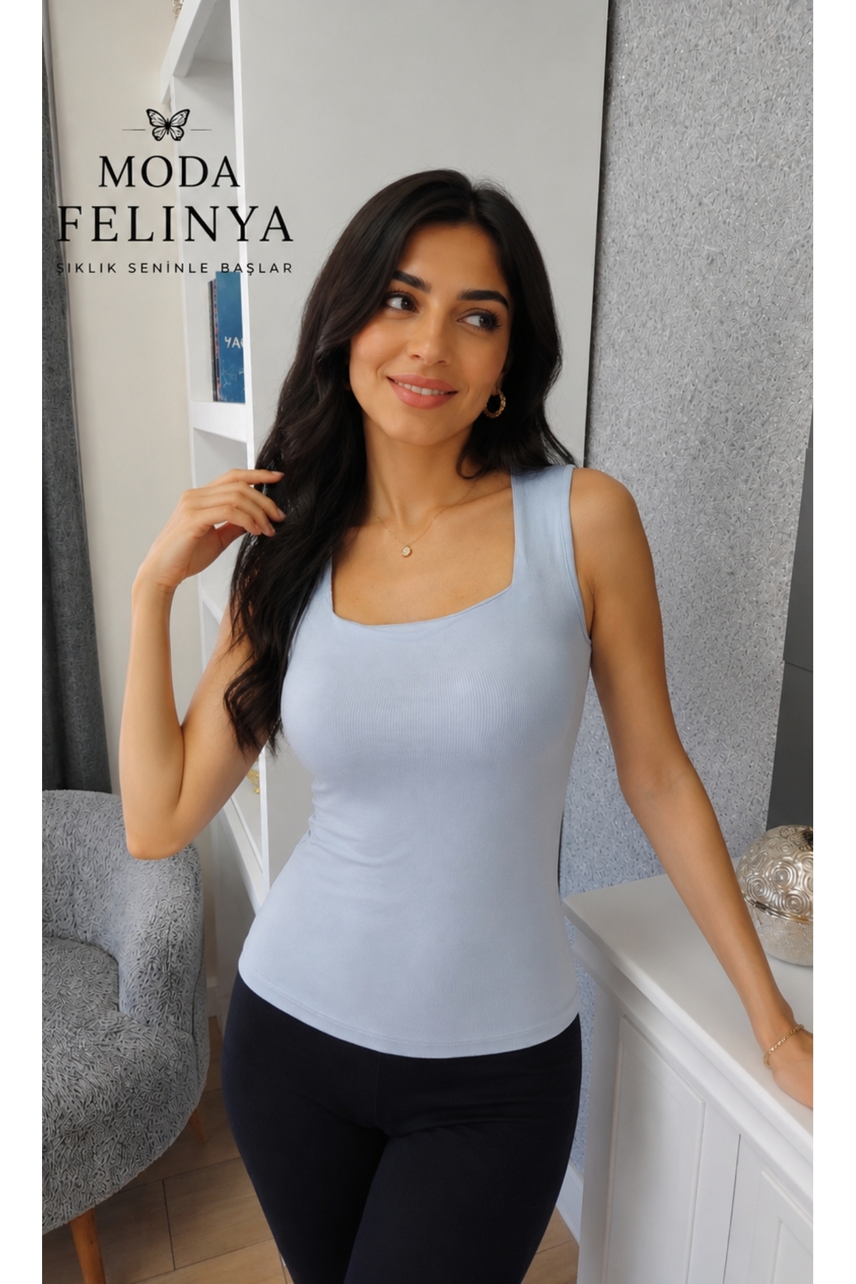 WOMEN'S SQUARE NECK PASTEL POWDER BLUE COLOR SLEEVELESS STRAPLESS BUZZY MODAL BODYSUIT SINGLET