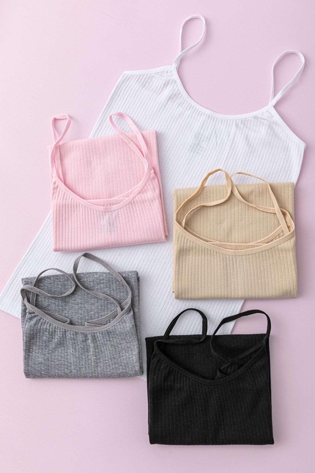 lidya lingerie Kadın Fitilli 5 li Basic Regular İp Askılı Pamuk Ribana Atlet