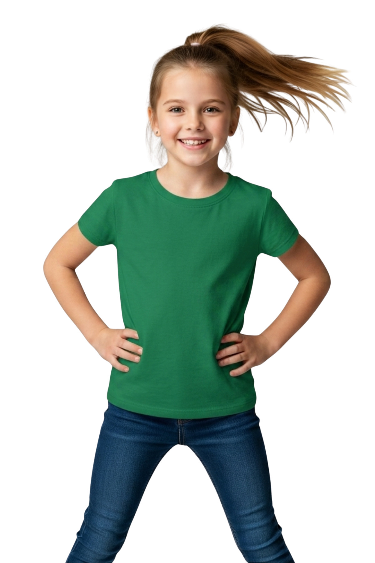 Yeşil Çocuk Tişört - Unisex Pamuk Kısa Kollu Günlük Basic Çocuk T-Shirt