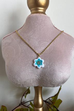 Liora Glow Pul Zincirli Çelik Mavi Bloom Kolye