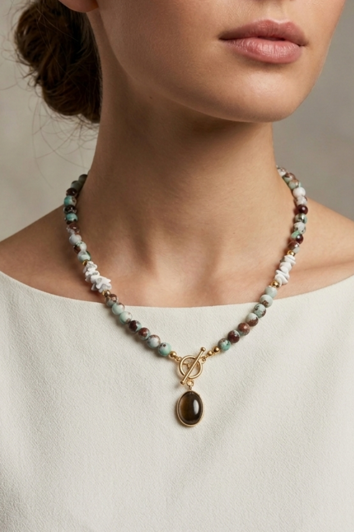 ALAÇATI GLASS BEAD NATURAL STONE NECKLACE