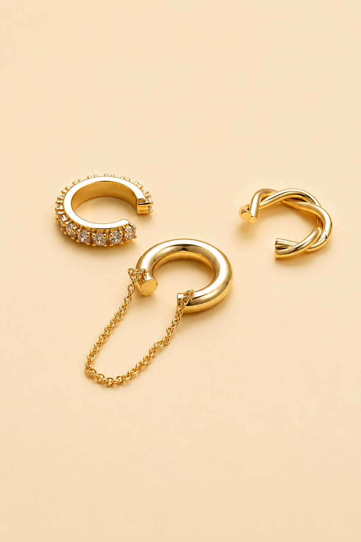 The Collection 3'lü Deliksiz Zirkon Taşlı Kadın Ear Cuff Kıkırdak Küpe Set görsel 5