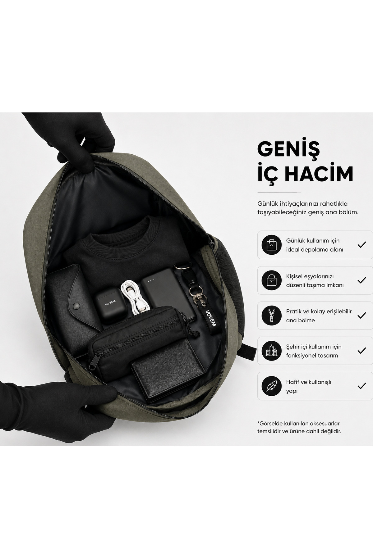 VOVEM Beyond Horizon VOVEM Axis - Günlük Seyahat Sırt Çantası Unisex Su Geçirmez Haki görsel 5