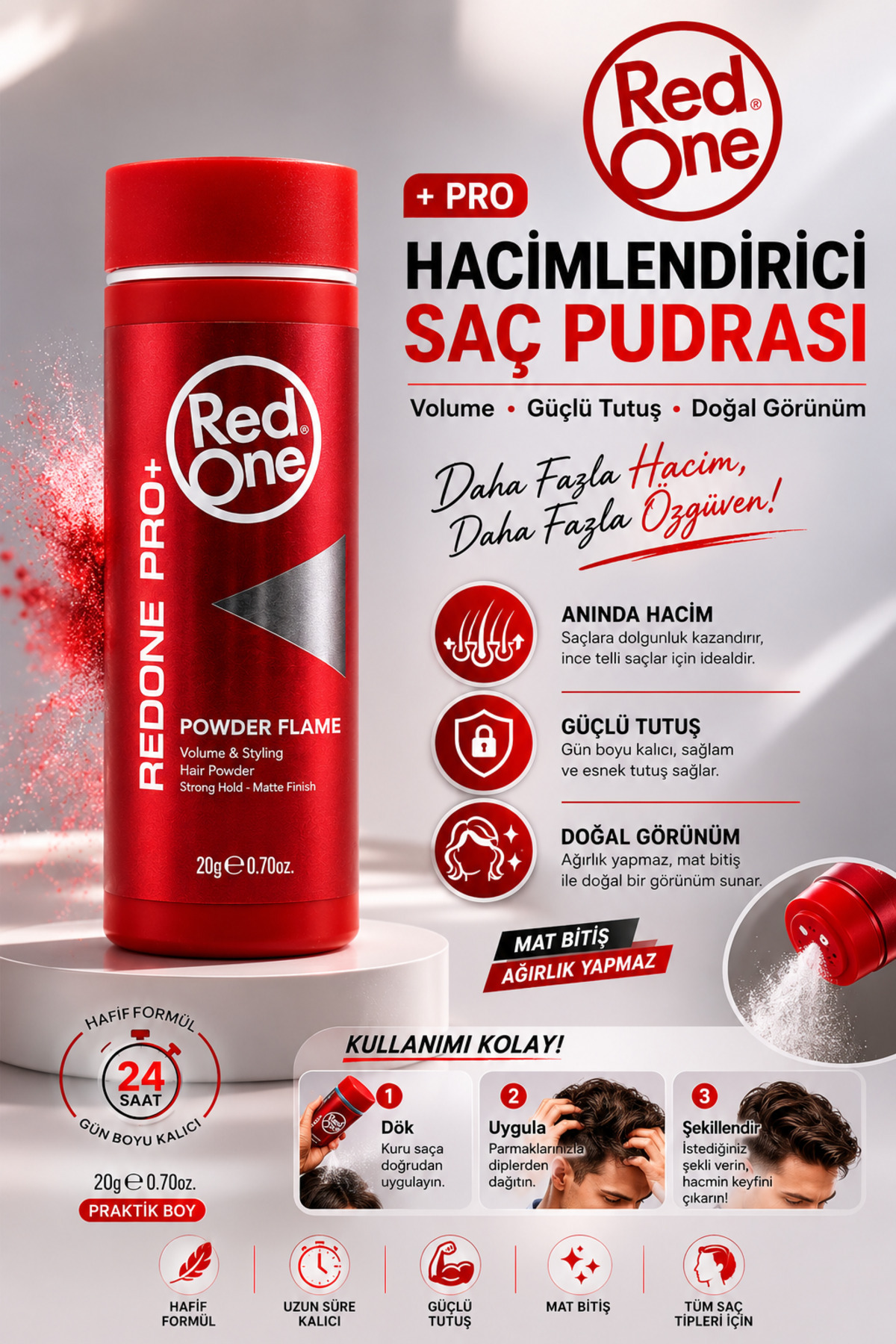 Red One RedOne Pro+ Toz Wax Kırmızı 20 Gr - Güçlü Hacim & Doğal Mat Görünüm — redonekırmızıtozwax
