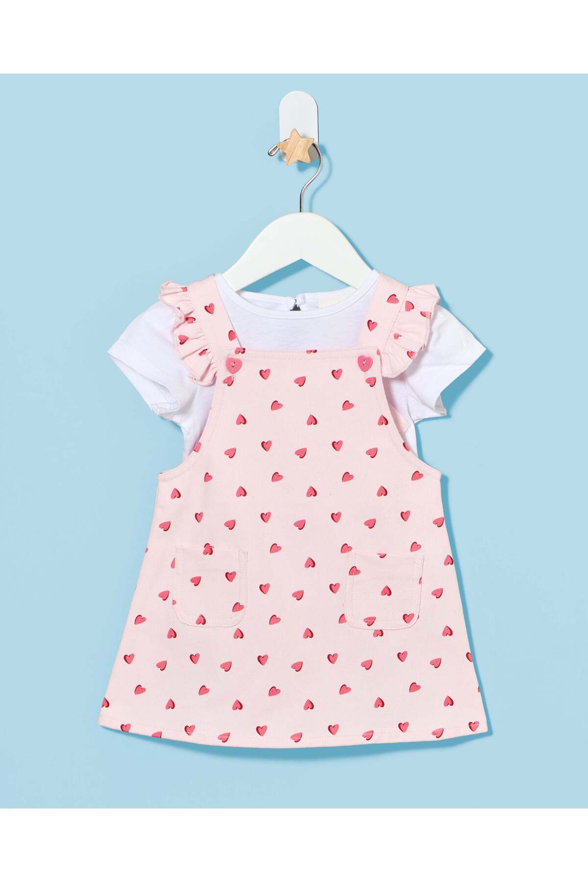 REDTAG Infant Girls White Heart Print Dress Set (2 Piece)