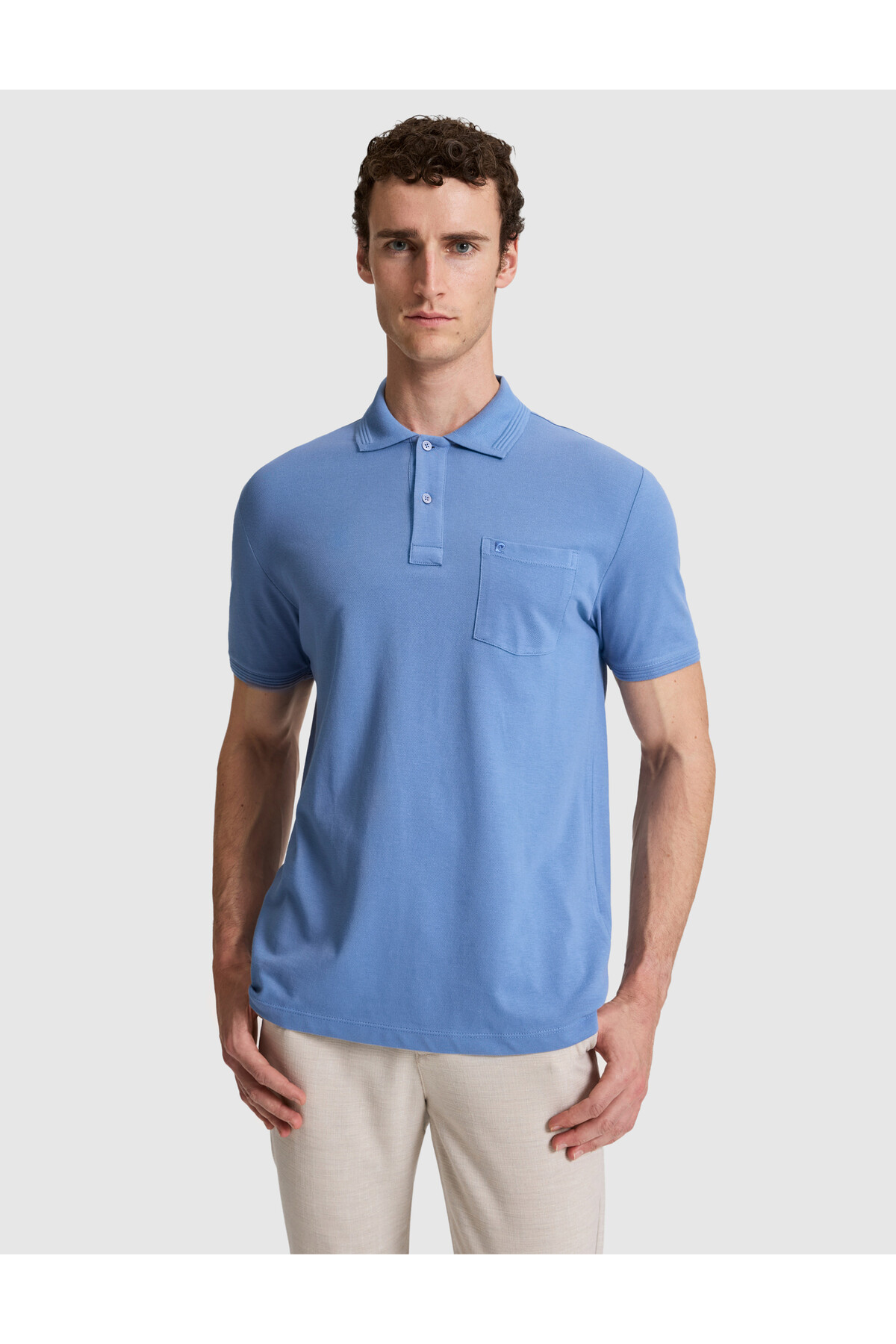 Pierre Cardin Blue Regular Fit 100% Cotton Buttoned Polo Collar Basic T-Shirt 50321144-Vr036