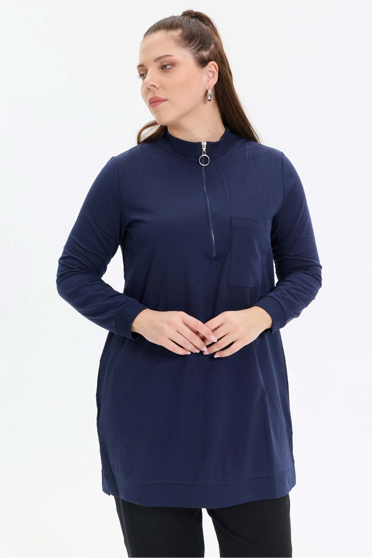 KADO OUTLET İki İplik Dik Yaka Fermuarlı Tek Cepli Tunik