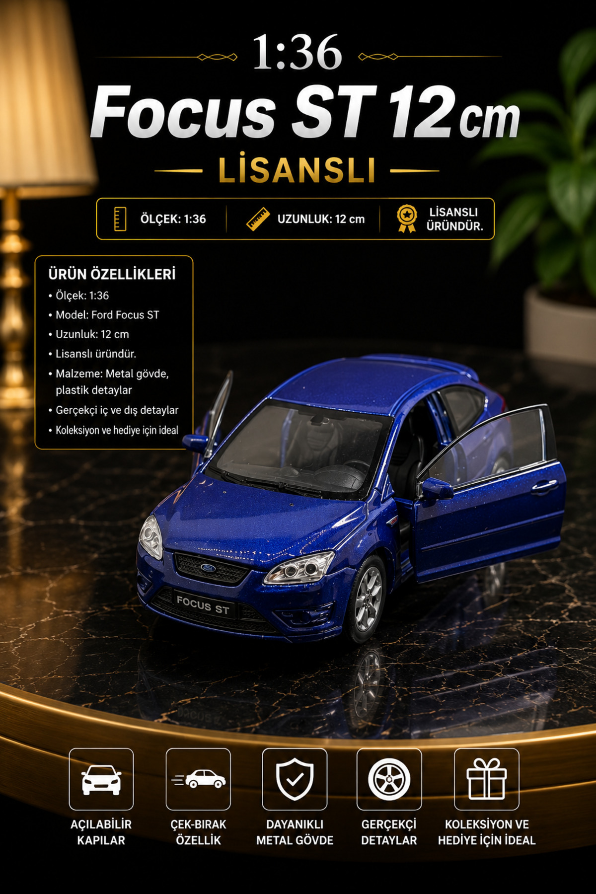 ミニカー Lucky-B craftivio Ford Focus ST Lacivert Metal Çek Bırak Oyuncak Araba 1