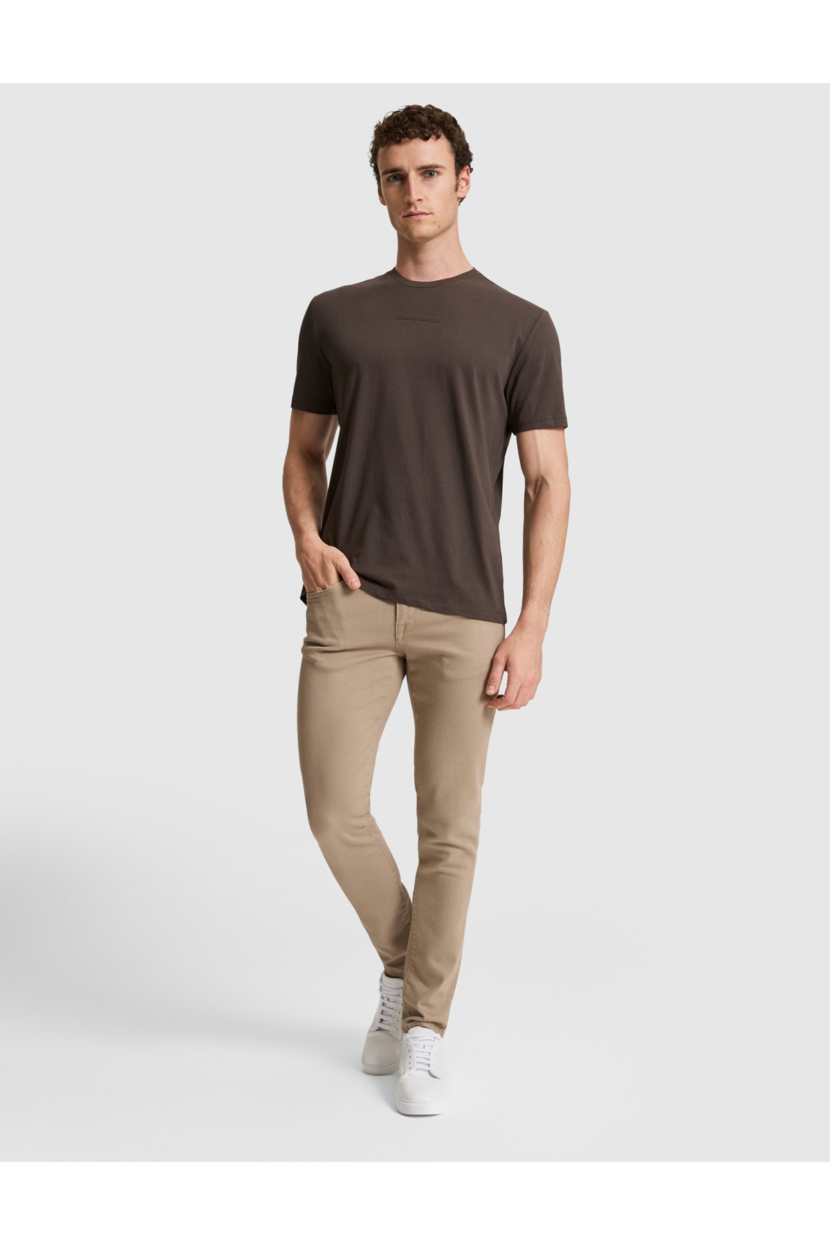 Pierre Cardin Koyu Kahverengi Regular Fit %100 Pamuk Bisiklet Yaka Tişört 50327872-VR084 görsel 4