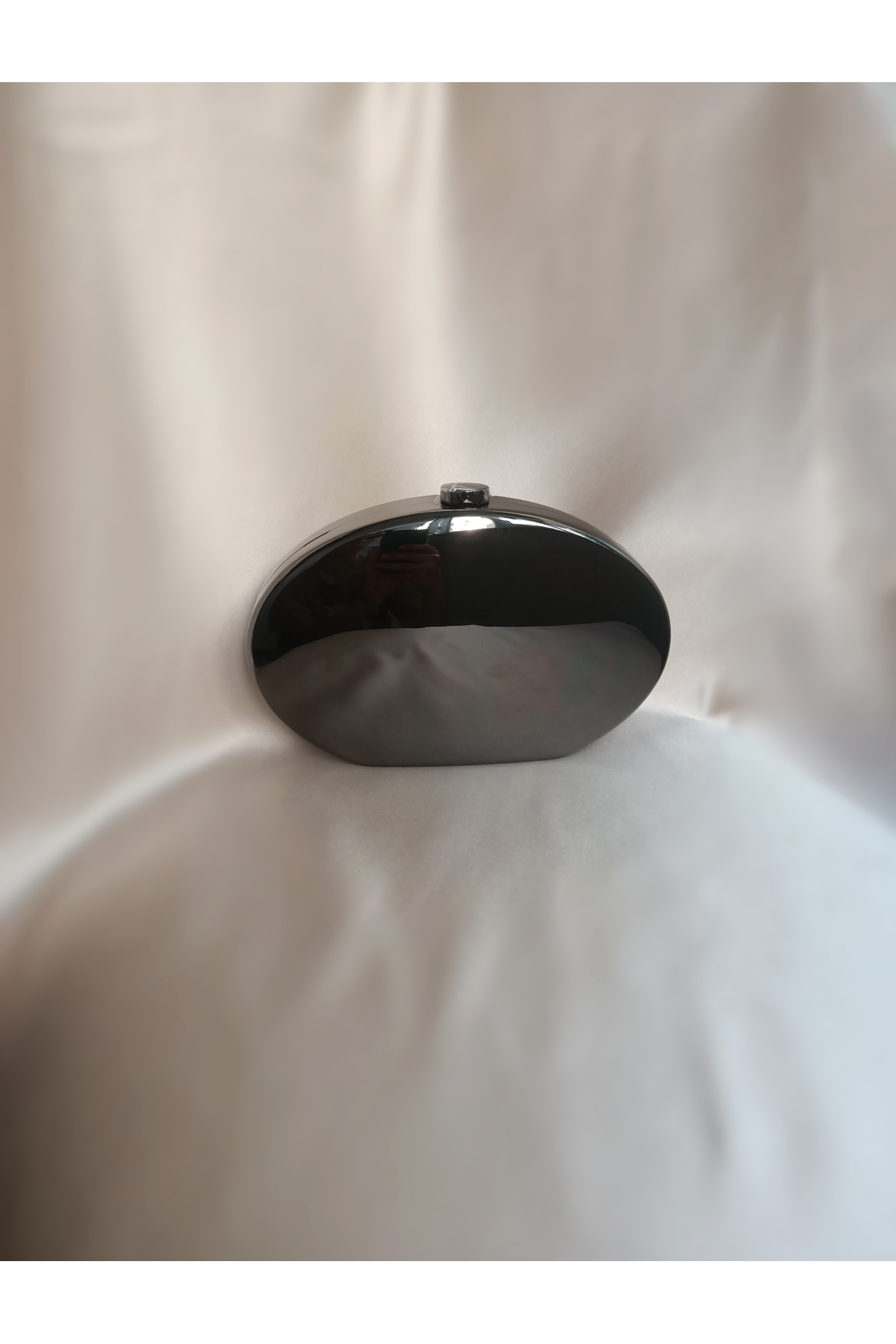 Gül karatekin gk Kadın Siyah( Antrasit) Metal Oval Formlu Özel Tasarım Ekstra Zincir askılı Abiye ve Özel gün Portföy Çanta görsel 3