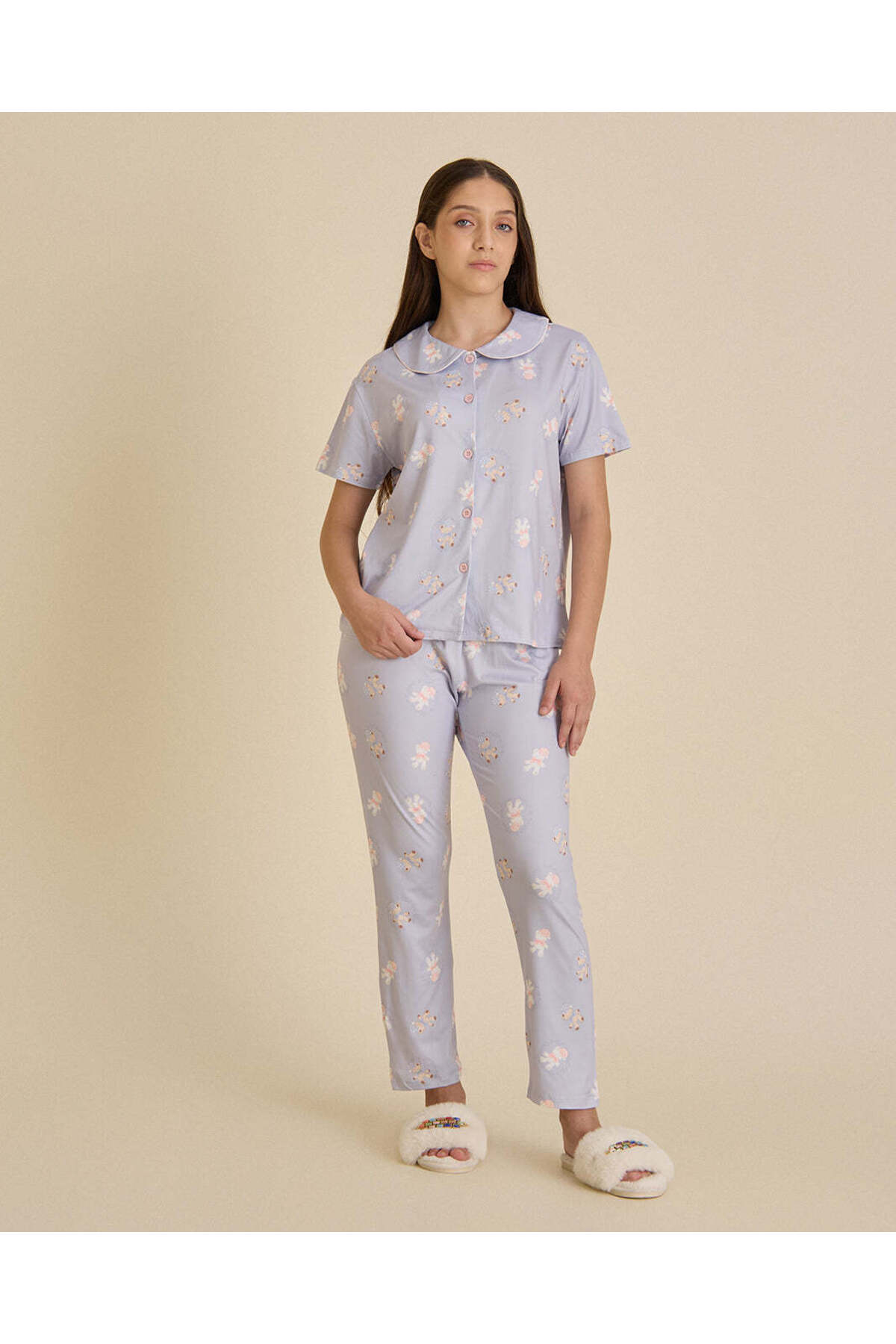 REDTAG Senior Girls blue Teddy Pajama Set