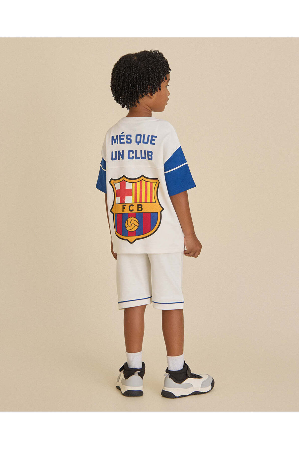 REDTAG Boys Off White BARCA T-Shirt And Shorts Set