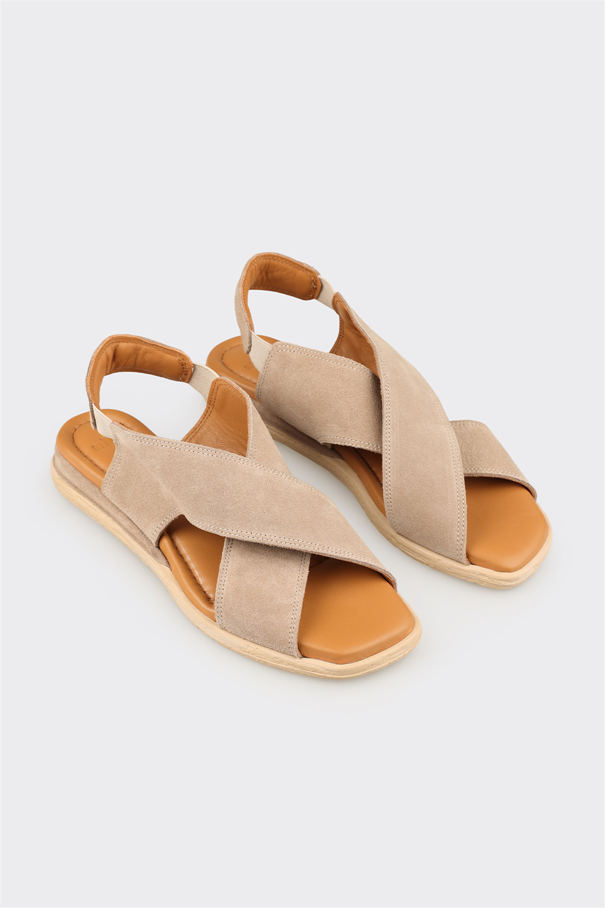Elle Shoes Bej Deri Kadın Düz Sandalet görsel 2