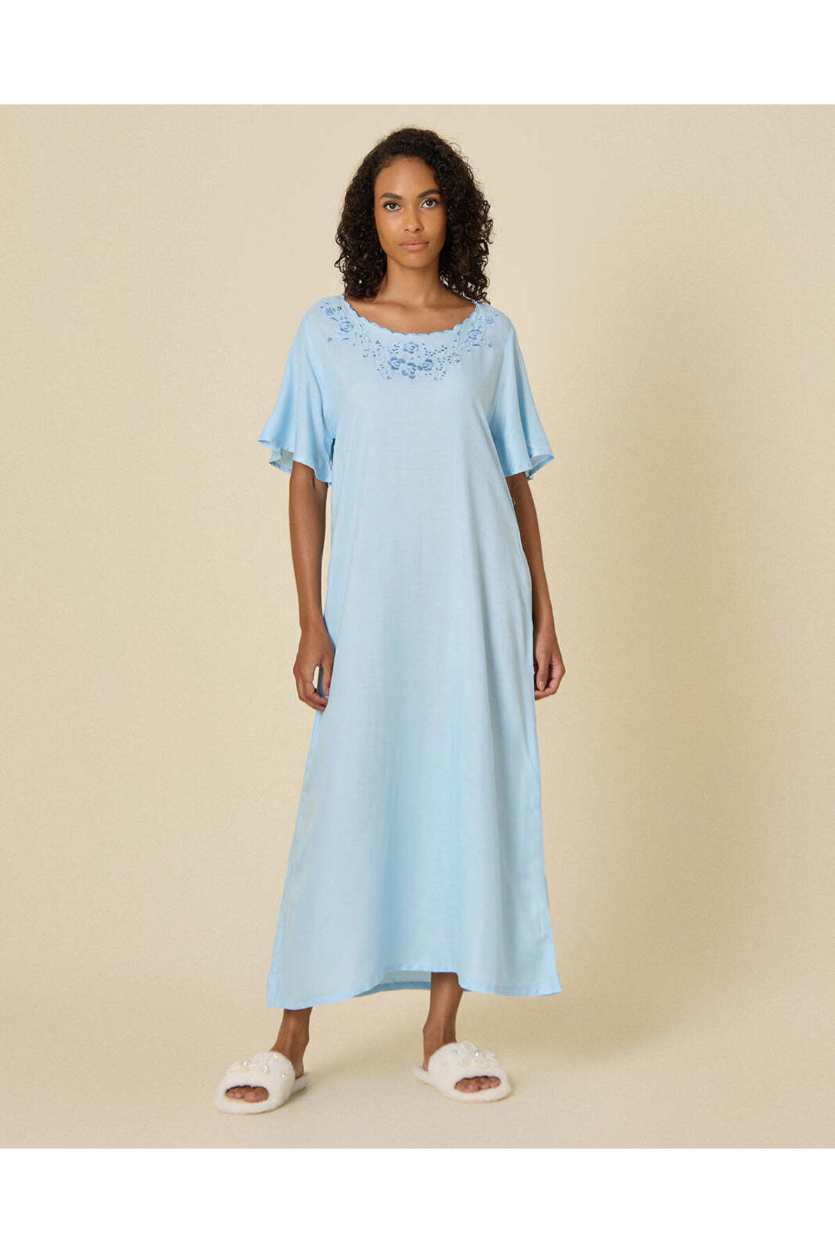 REDTAG Women Pale Blue Rayon Nightgown