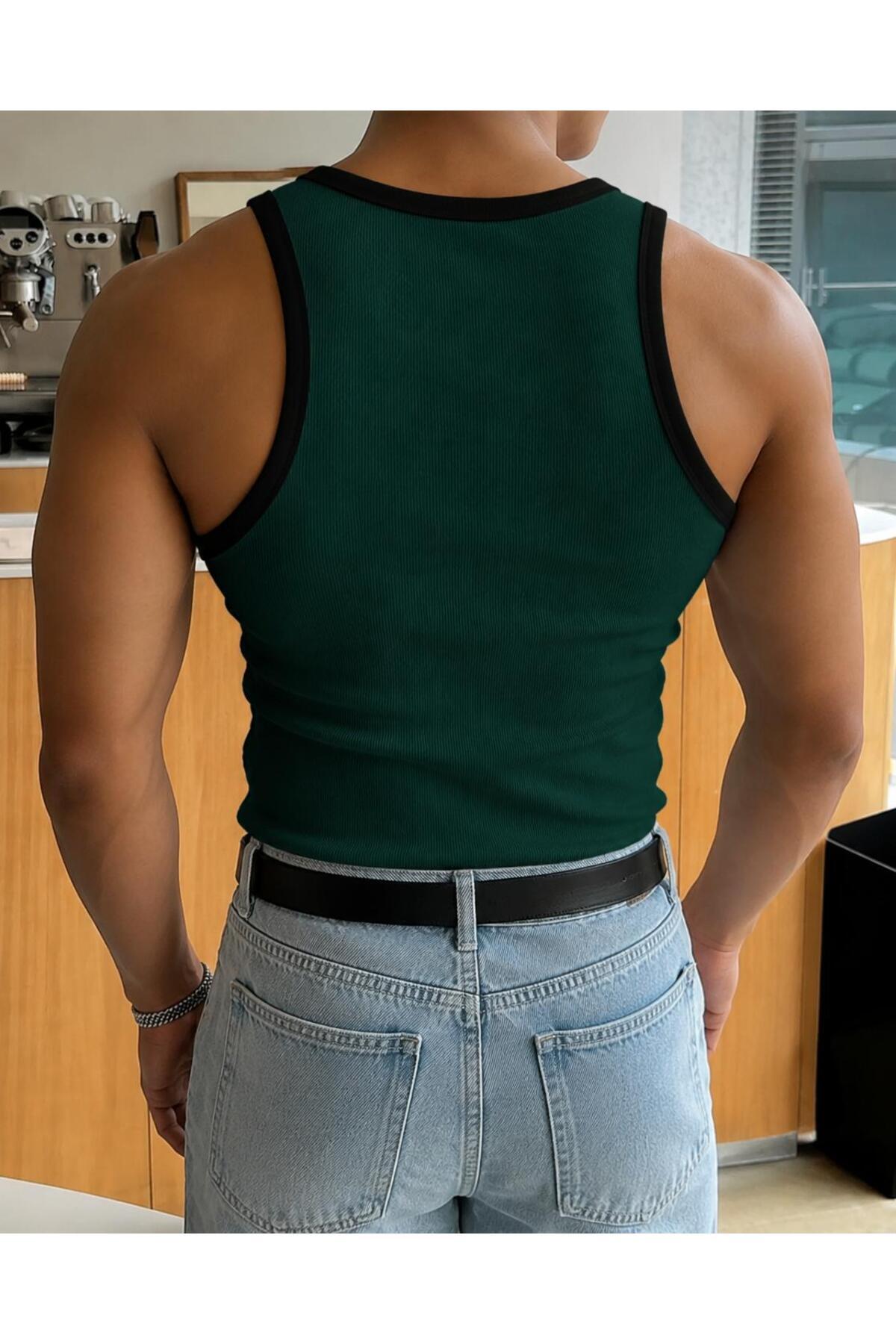 gamaro Erkek Halter Yaka penye kaşkorse fitted kalıp sporcu Likralı Atlet görsel 2