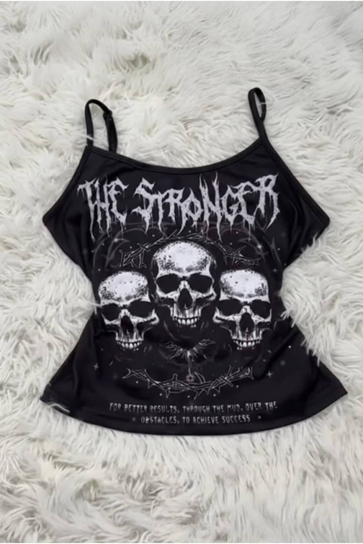 Black The Stronger Gothic Y2K Strappy Crop