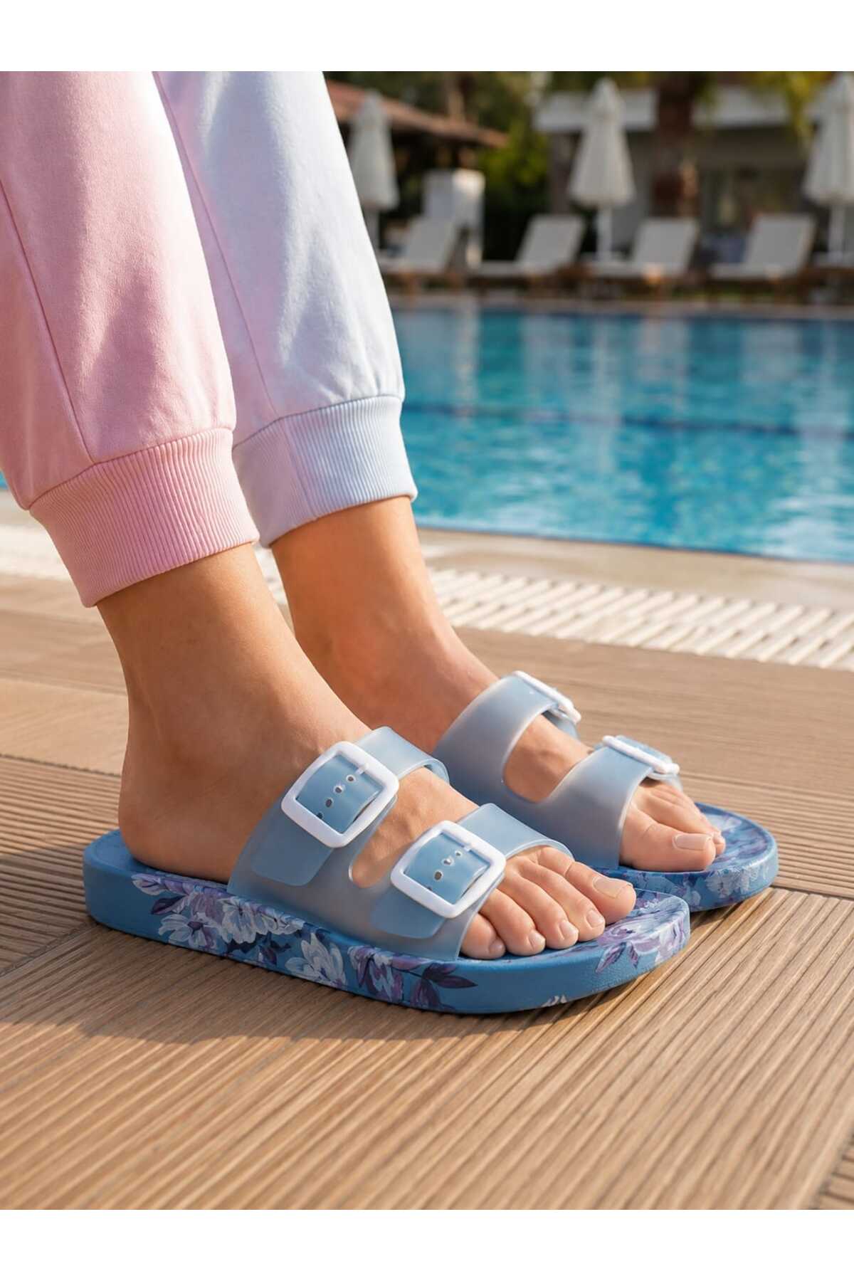 ADJUSTABLE DOUBLE BUCKLE ANATOMICAL BASE NON-SLIP WOMEN 'S POOL,BEACH,BALCONY,HOME AND STREET SLIPPERS