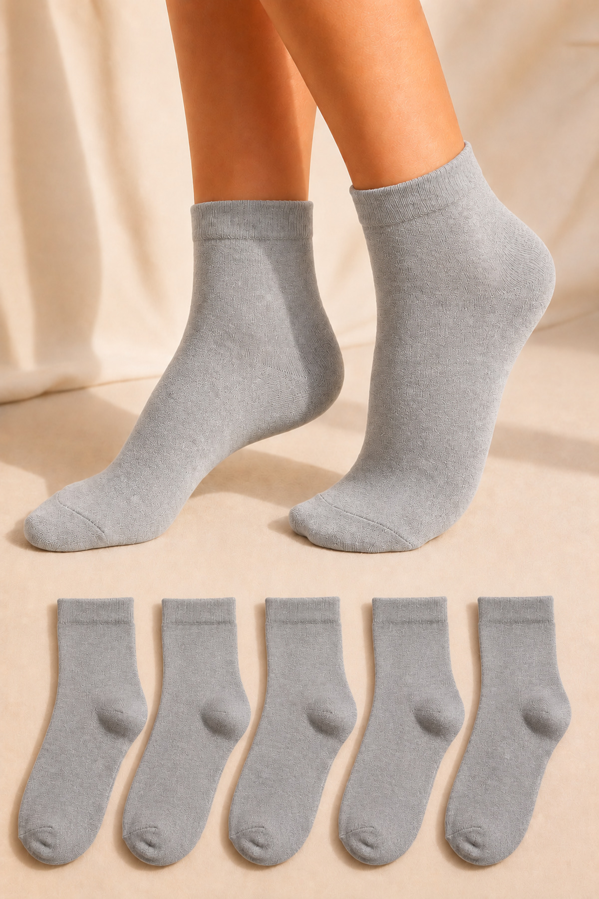 Women's Grey Bamboo Extra Soft Seamless Socks 5 Pairs Short Cone Sweatproof Soft Socks