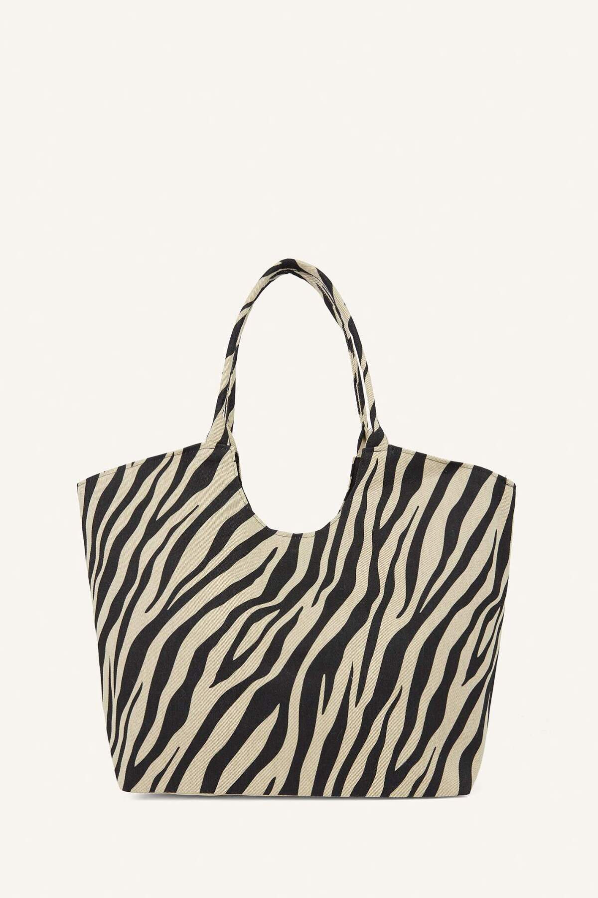 DeFacto Kadın Nakışlı Kanvas Zebra Desenli Plaj Çantası G8716AXNS görsel 5