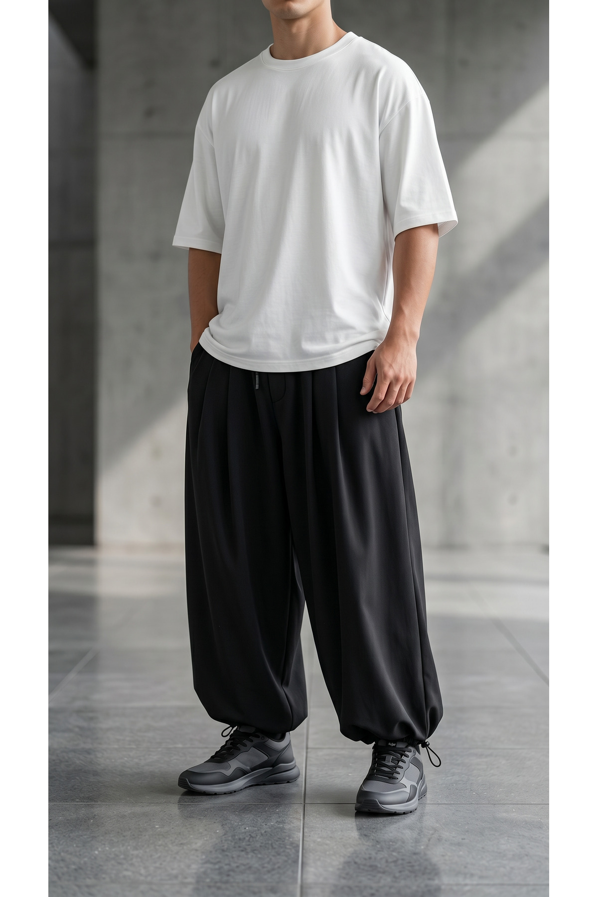 شلوار حرم ورزشی اسپرت کرپ مردانه Hakama Street Style — مشکی 3013-H — تصویر 4 از 4