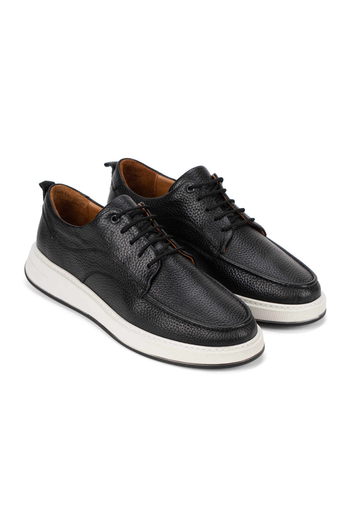 Fame Step Erkek Hakiki Deri Günlük Ayakkabı Siyah Modern Casual Kalın Taban Bağcıklı Bologna görsel 6