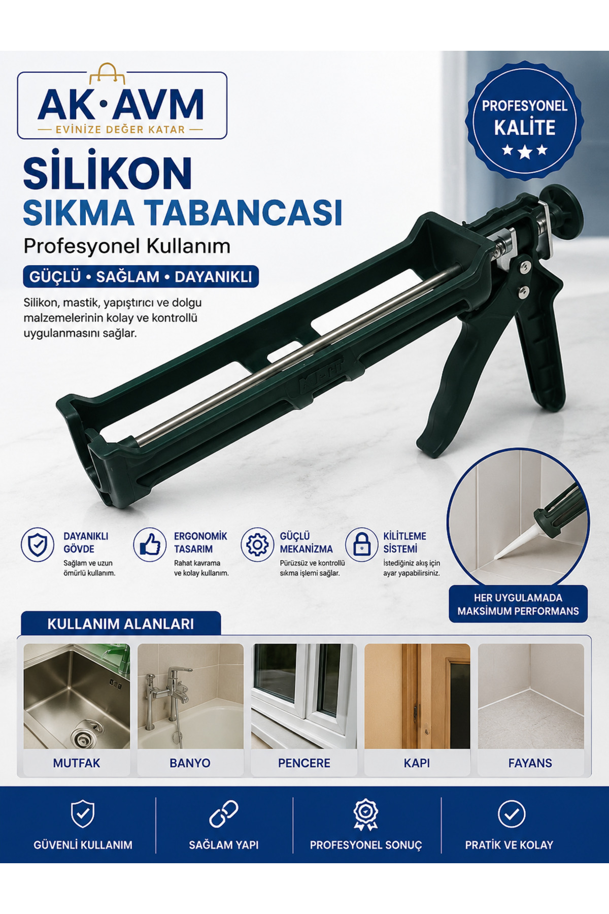 Ak Avm Soğuk Silikon Sıkma Tabancası Mastik Kartuş Tabancası Profesyonel Uygulama