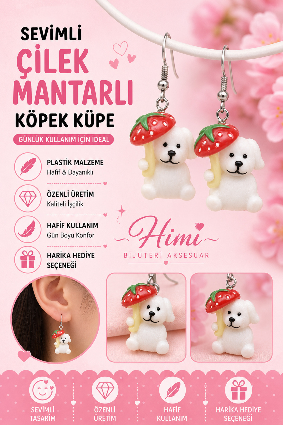 Mantarlı Köpek Neşeli Sevimli Hayvan Figürlü Sallantılı Küpeler Hafif Tasarım Günlük Kullanım Bijuteri Çocuk Küpesi