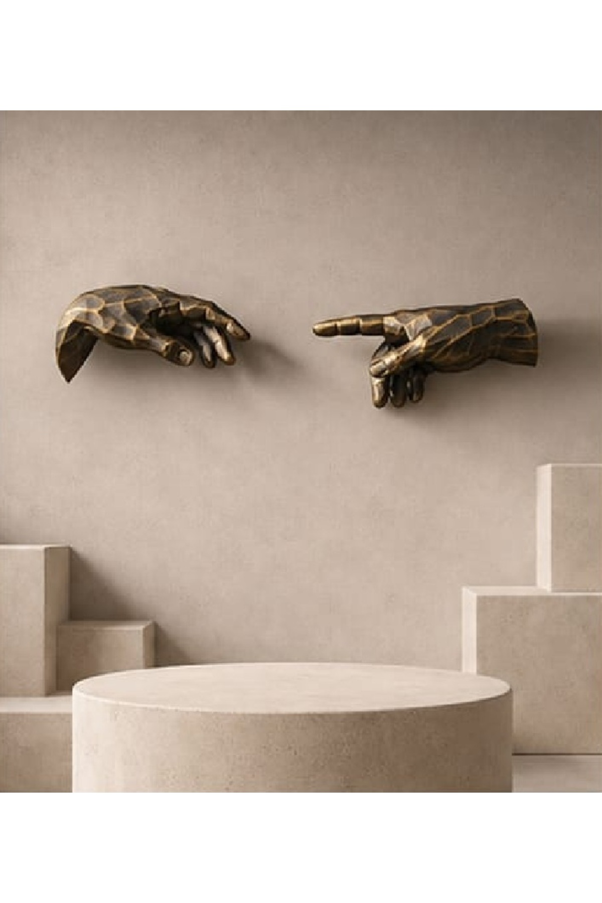 Michelangelo Hand of God Stone Wall Decor 2pcs Wall Sculpture Set