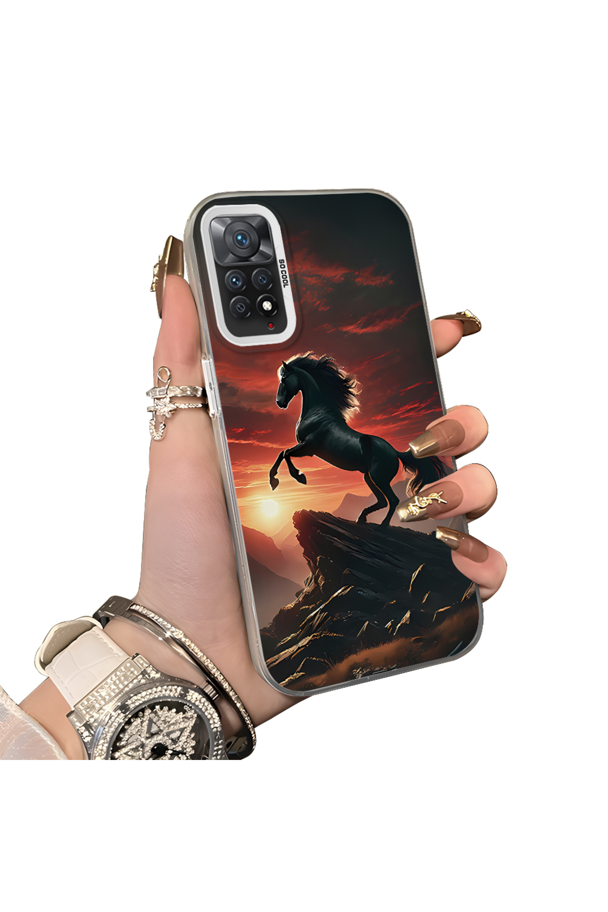 Redmi Note 11 Pro 5G Compatible Silicone Edge Hard Back Case Couple Phone Case with Horse Pattern