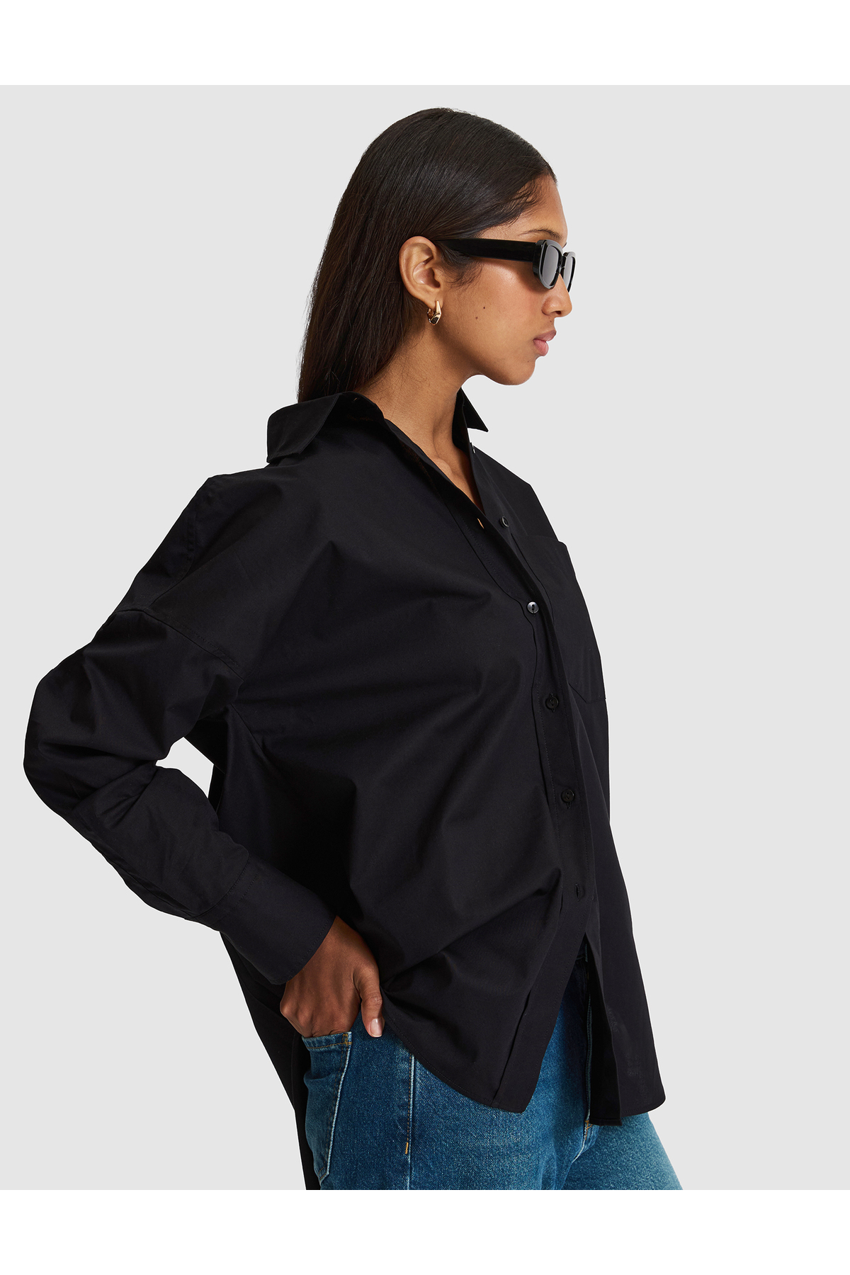 Pierre Cardin Siyah Oversize Uzun Kollu Gömlek 50328628-VR046 görsel 4